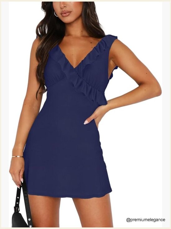Dresses & Skirts - V-Neck Sleeveless Backless Ruffles Mini Dress Bodycon Cocktail Party